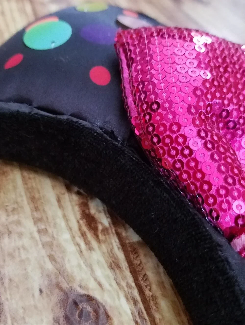 Disney Parks Black Minnie Mouse Ears Headband Pink Rock The Dots Polka Confetti